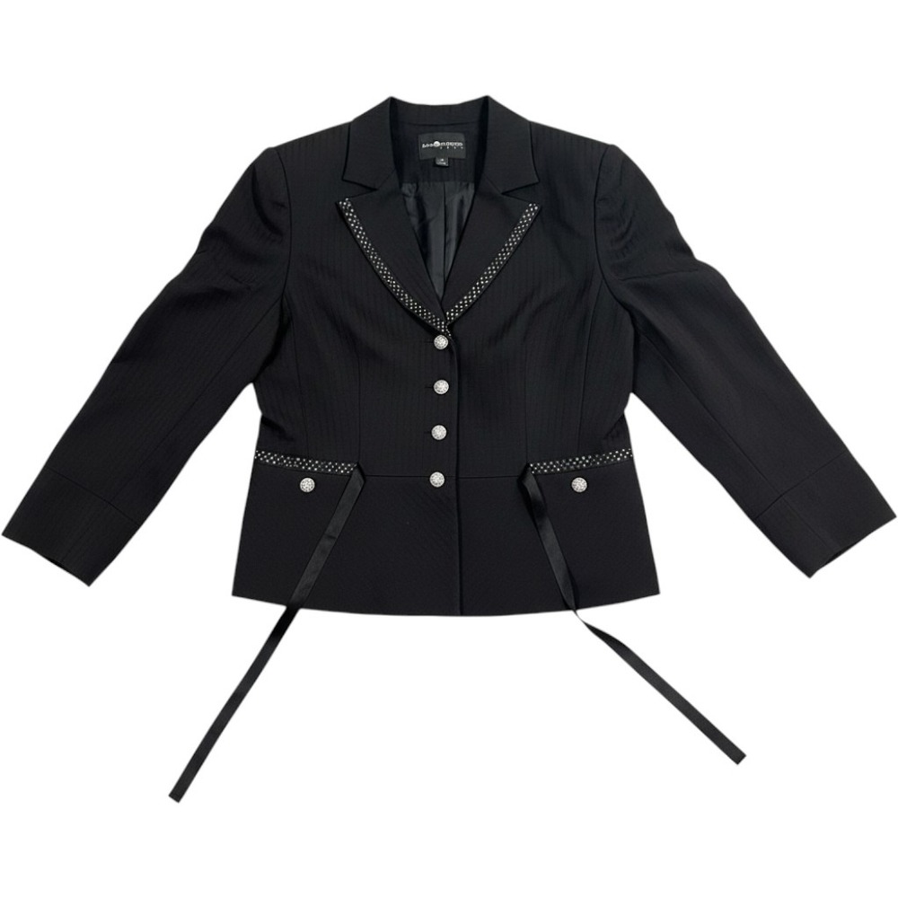 Sag Harbor Suit Womens 16 Black Pinstripe Sequin Trim Blazer Pencil Skirt Set
